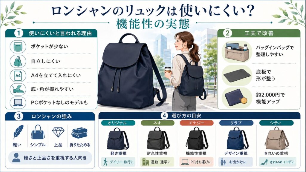 ロンシャンのリュックは使いにくい？機能性の実態