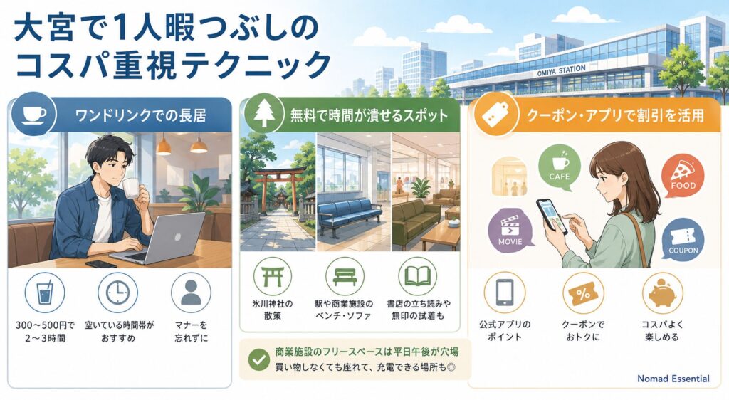 大宮で1人暇つぶしのコスパ重視テクニック
