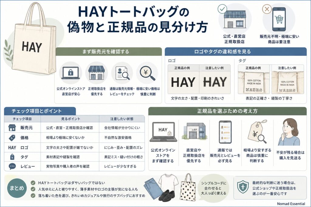 HAYトートバッグの偽物と正規品の見分け方