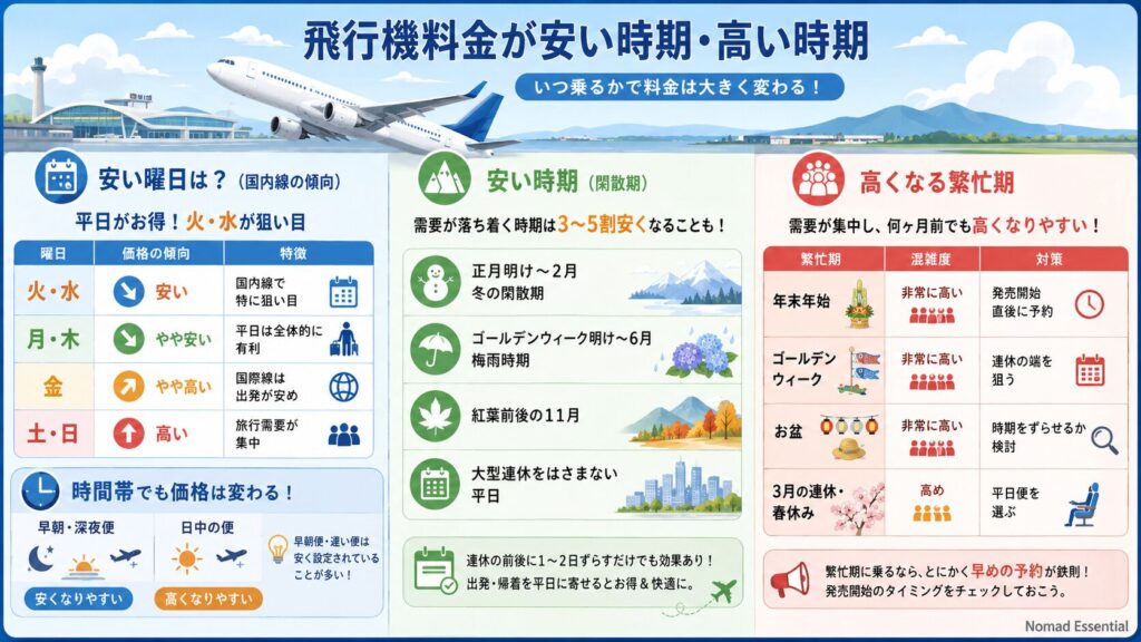 飛行機料金が安い時期・高い時期(曜日・シーズン)