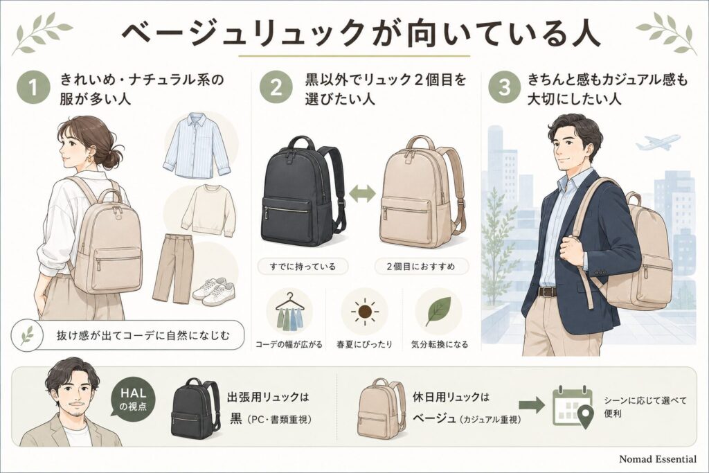 ベージュリュックが向いている人