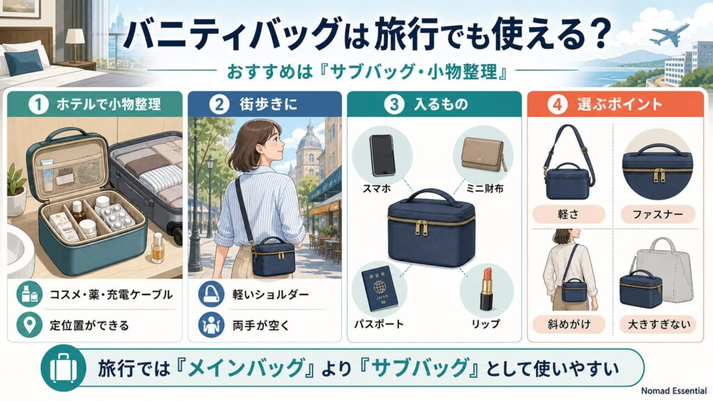 バニティバッグは旅行でも使えるのか