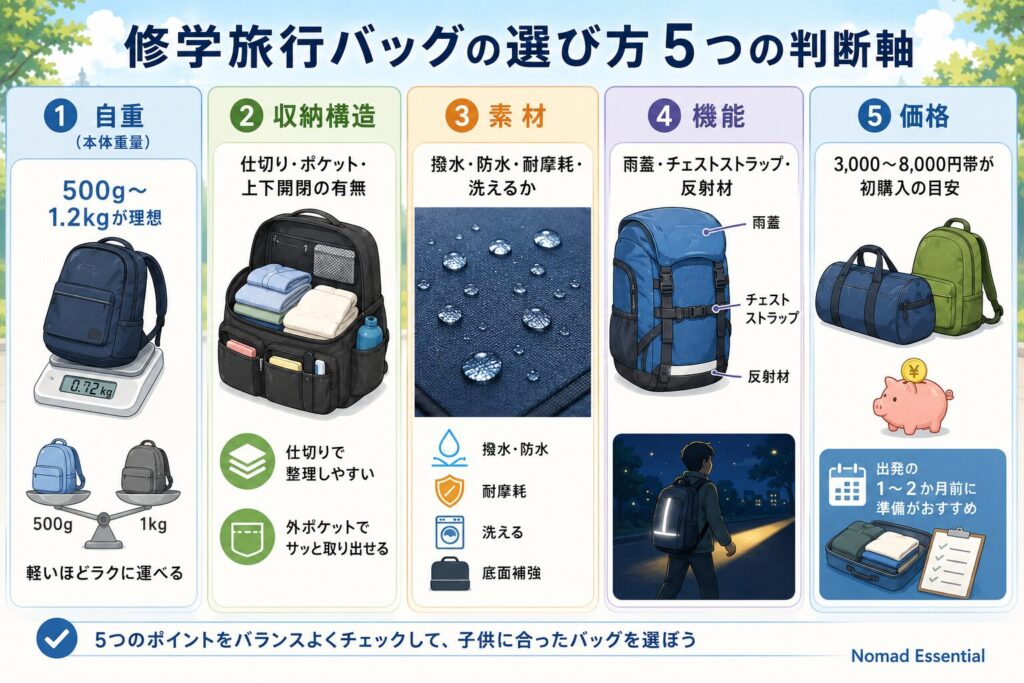 修学旅行バッグの選び方の判断軸5つ