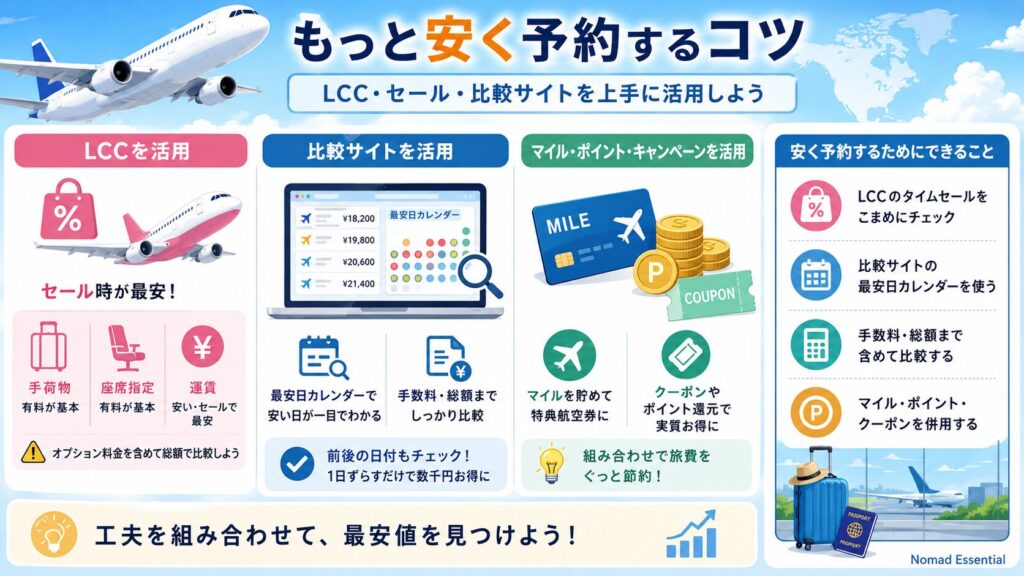 もっと安く予約するコツ(LCC・セール・比較サイト活用)