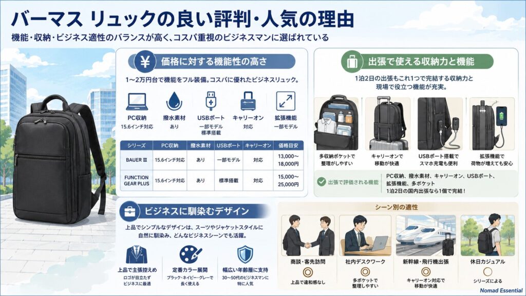 バーマス リュックの良い評判・人気の理由