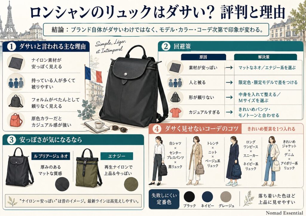 ロンシャンのリュックはダサい？評判と理由
