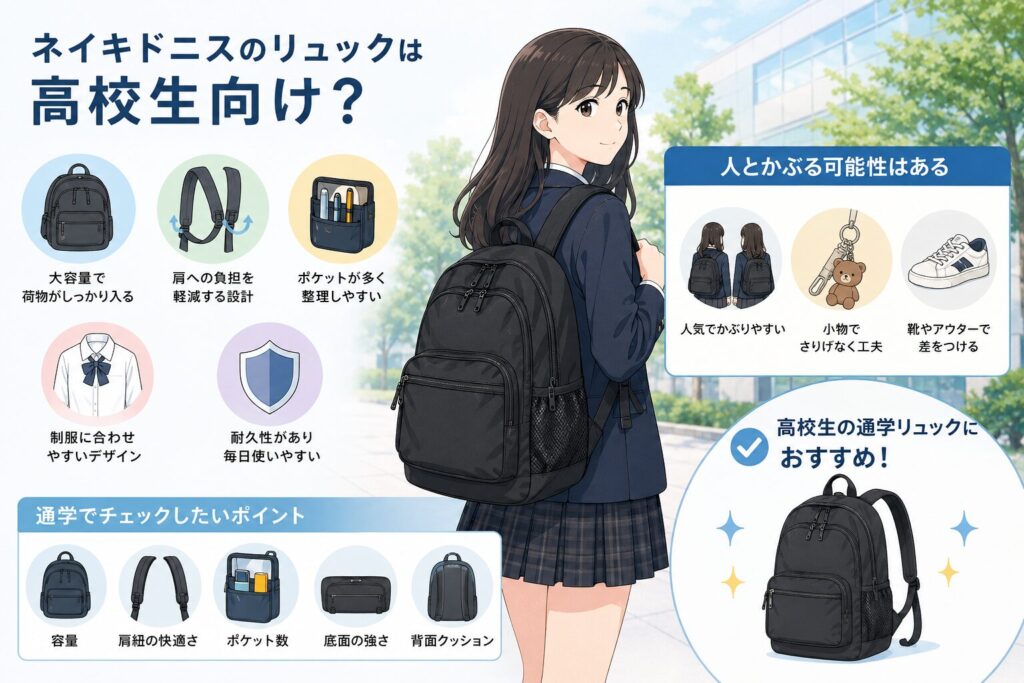 ネイキドニスのリュックは高校生向け？