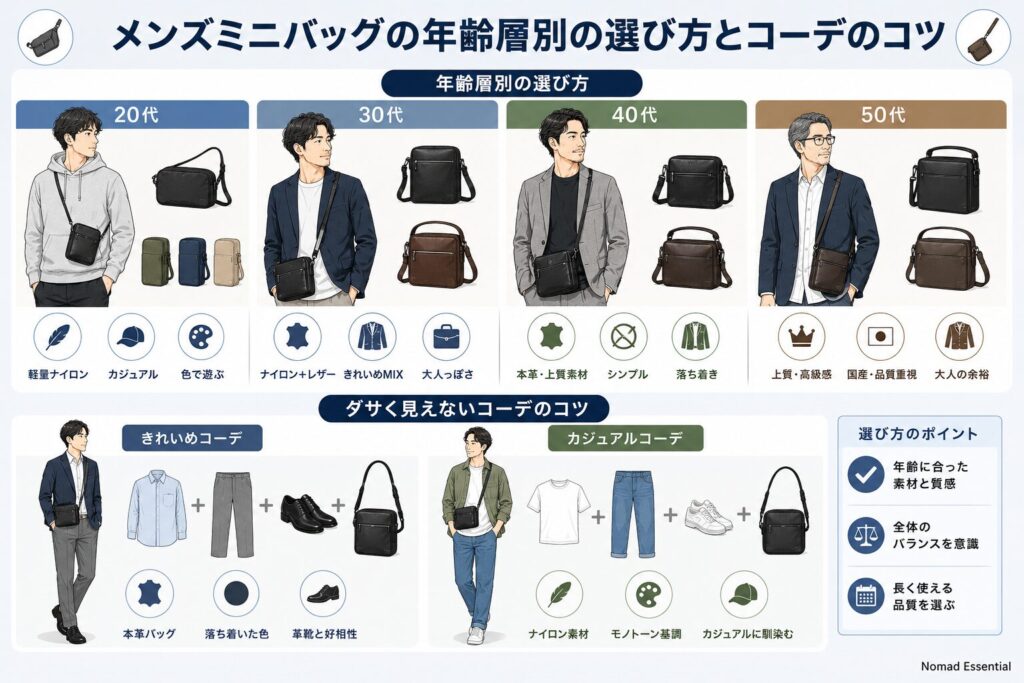 メンズミニバッグの年齢層別の選び方