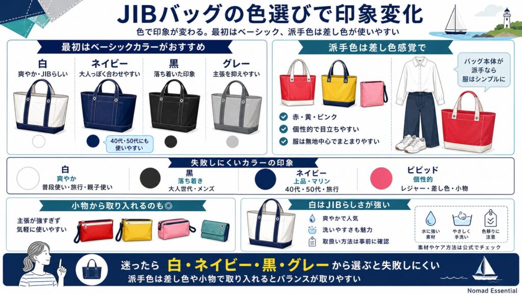 JIBのバッグの色選びで印象変化