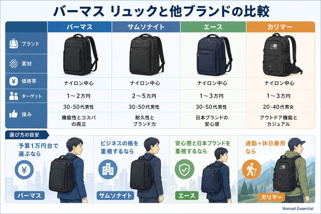 バーマス リュックと他ブランドの比較