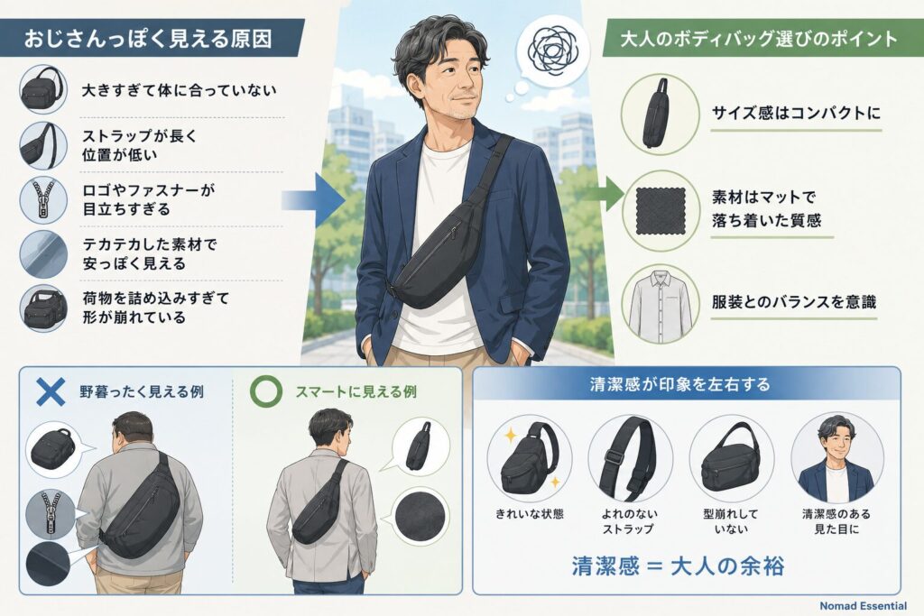 ボディバッグがおじさん臭い原因