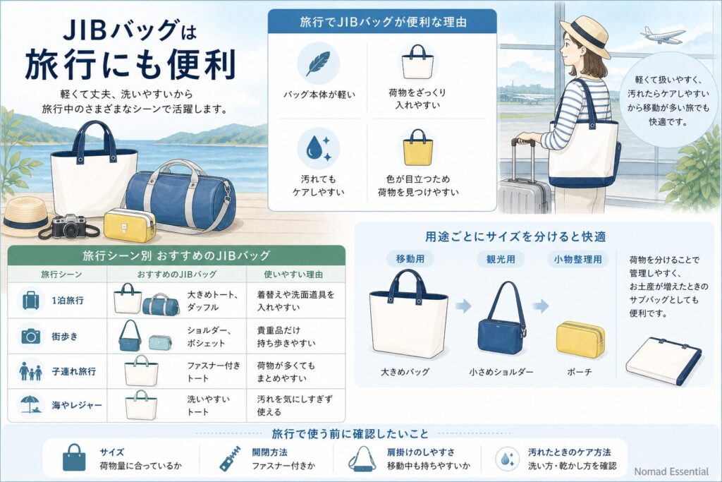 JIBのバッグは旅行にも便利