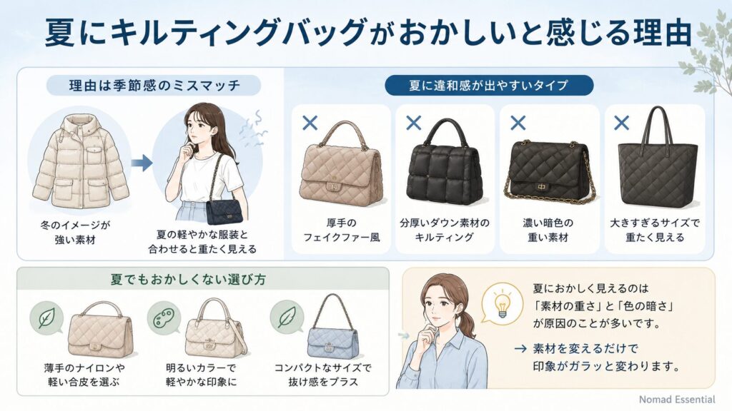 夏にキルティングバッグがおかしいと感じる理由