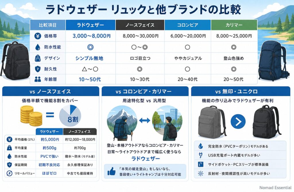 ラドウェザー リュックと他ブランドの比較