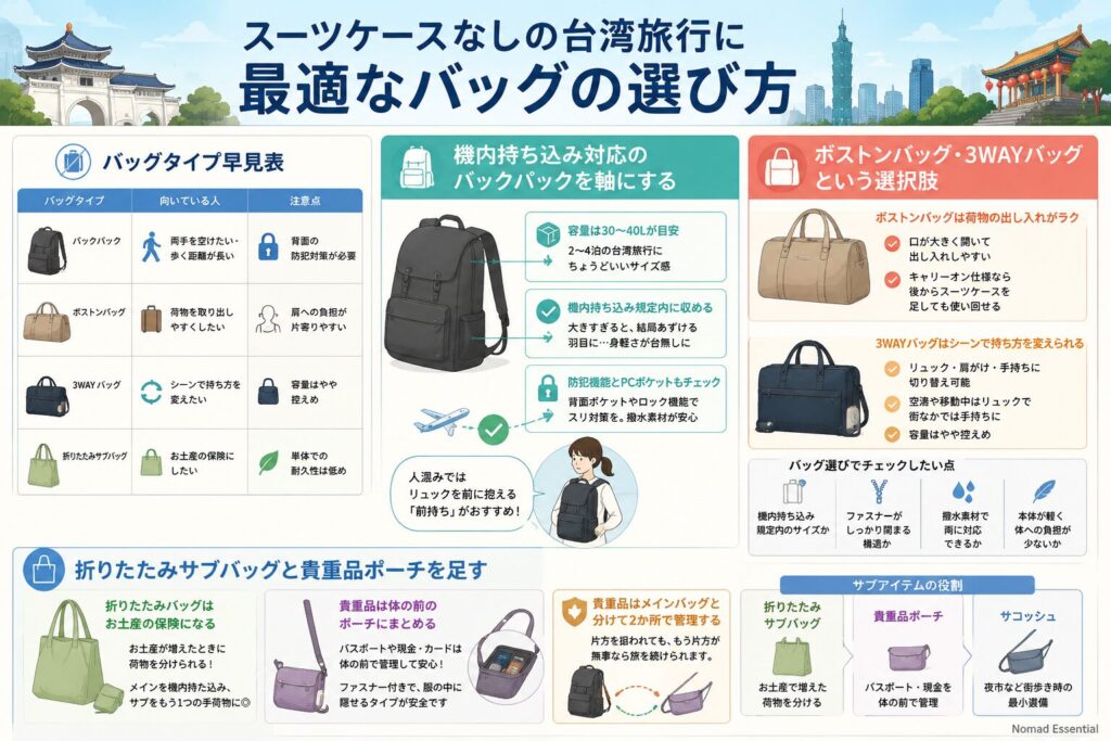 スーツケースなしの台湾旅行に最適なバッグの選び方