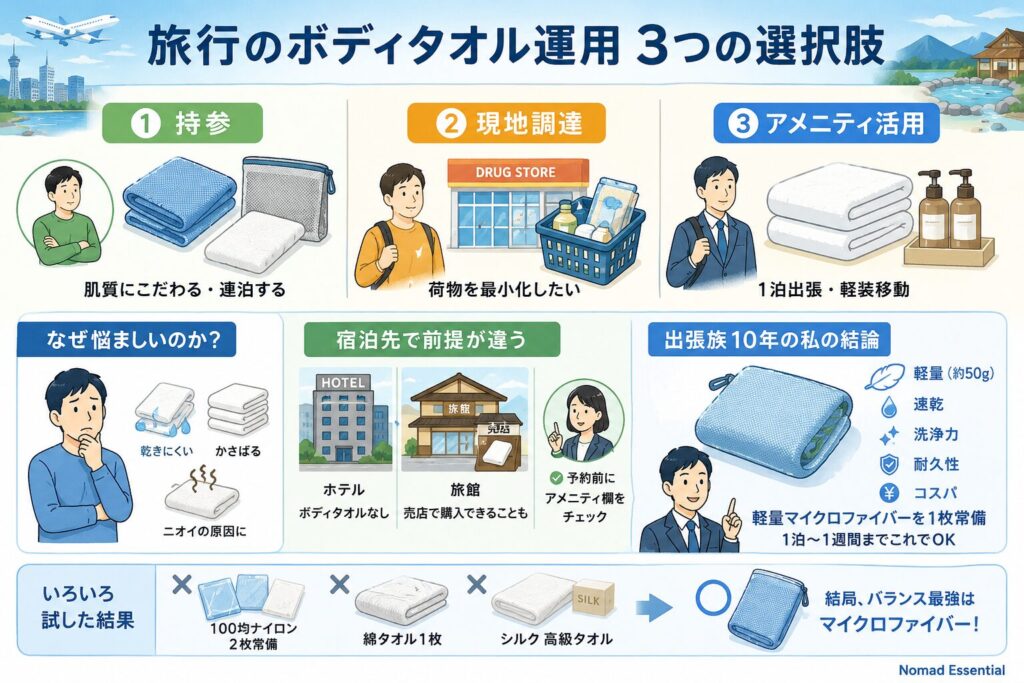 旅行でのボディタオル運用の選択肢の全体像