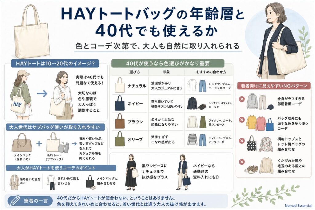HAYトートバッグの年齢層と40代でも使えるか