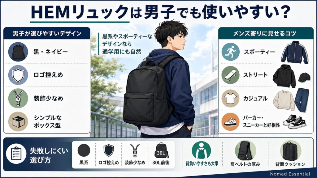 HEMリュックは男子でも使いやすい？
