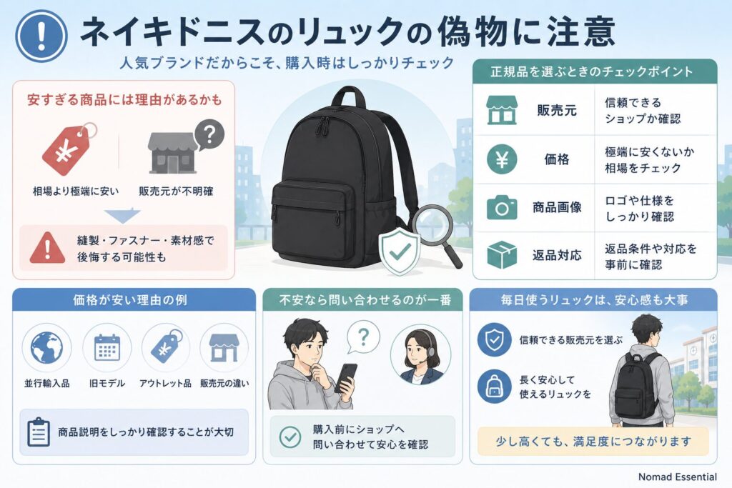 ネイキドニスのリュックの偽物に注意