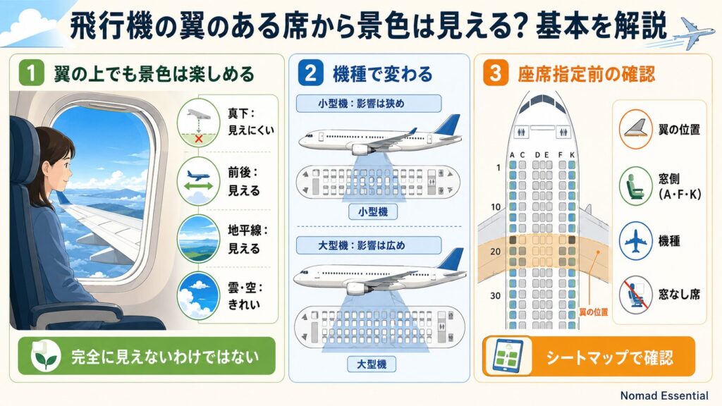 飛行機の翼のある席から景色は見える？基本を解説