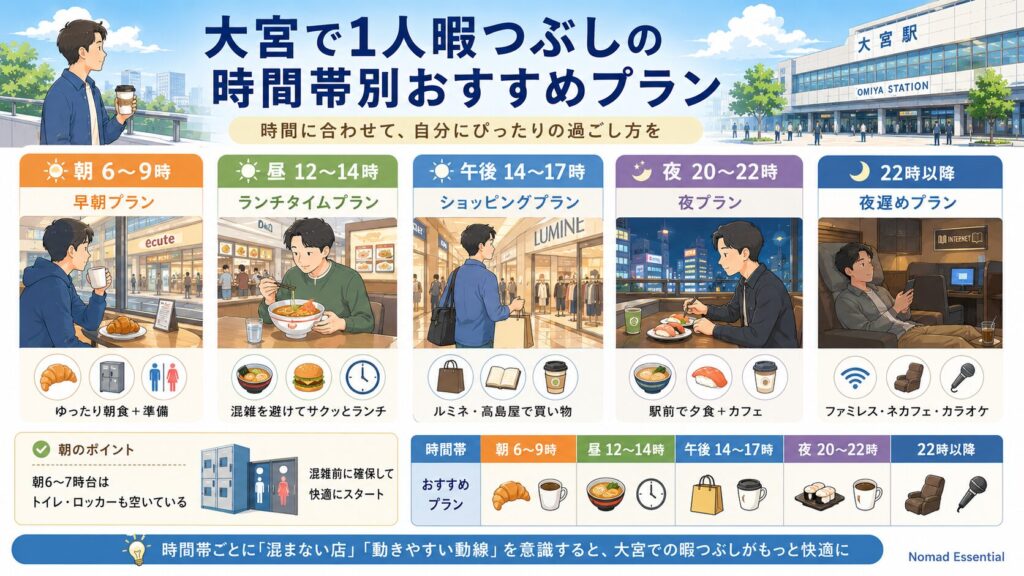 大宮で1人暇つぶしの時間帯別おすすめプラン