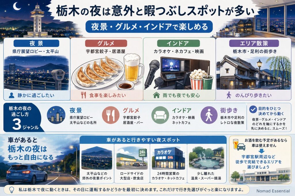 栃木の夜は意外と暇つぶしスポットが多い