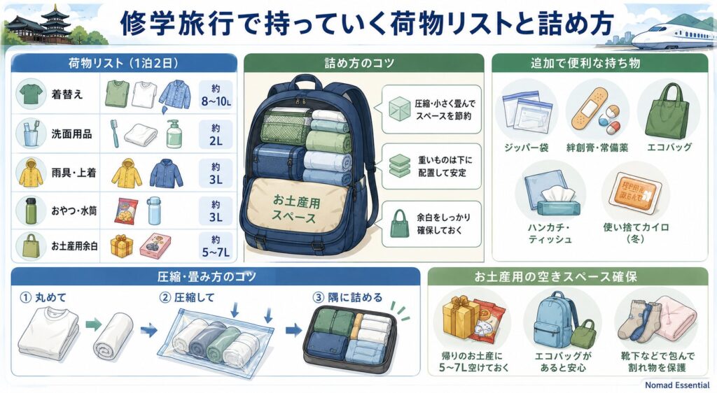 修学旅行で持っていく荷物リストと詰め方