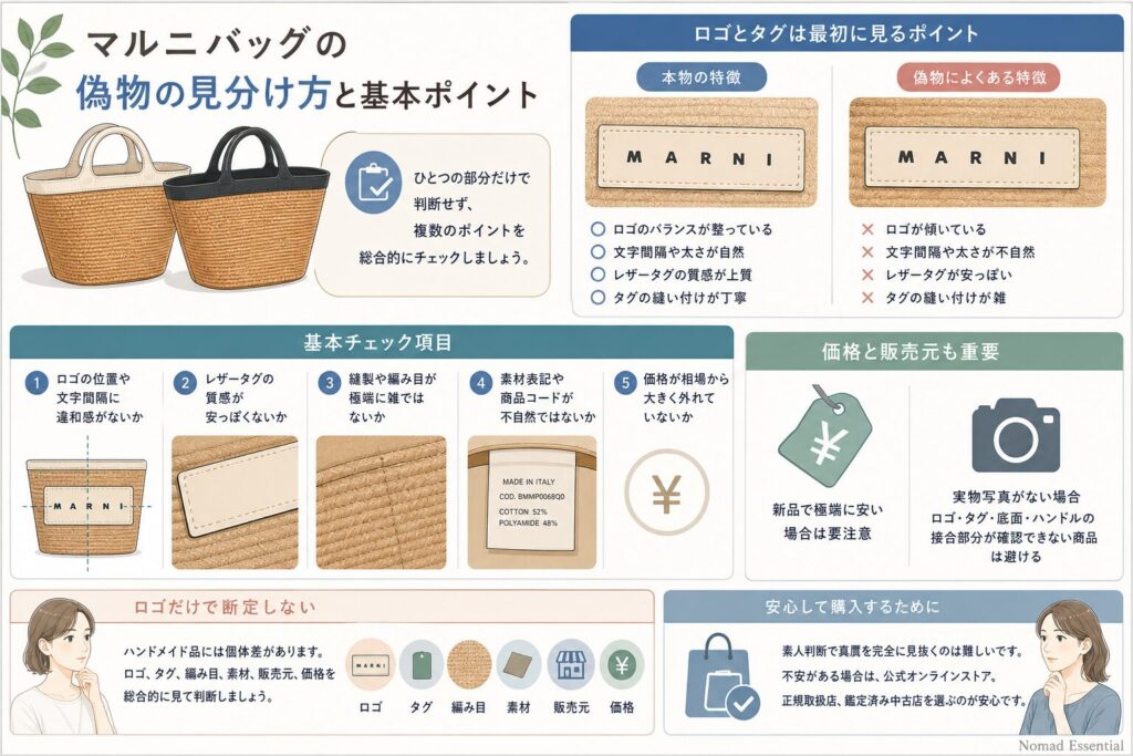 マルニバッグの偽物の見分け方と基本ポイント
