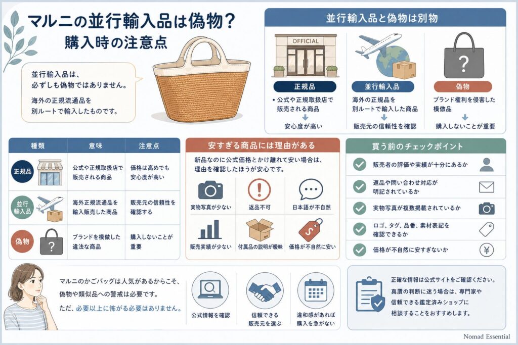 マルニの並行輸入品は偽物か購入時の注意点