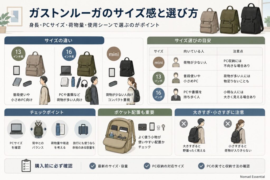 ガストンルーガのサイズ感と選び方