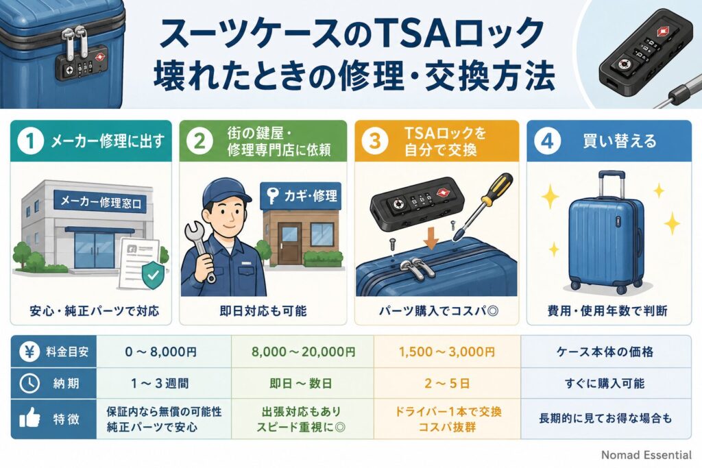 TSAロック・鍵が物理的に壊れた場合の修理・交換