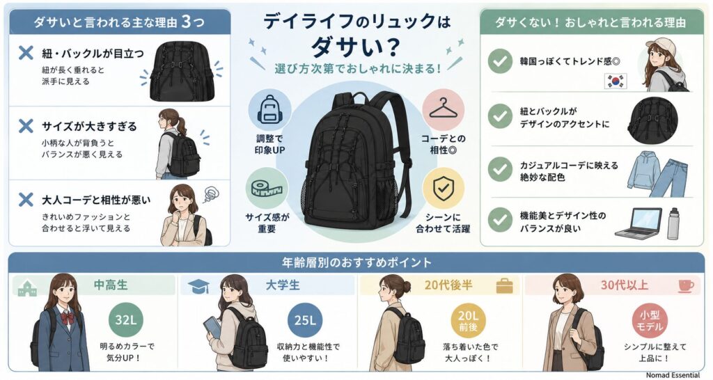 デイライフのリュックはダサい?評判と理由