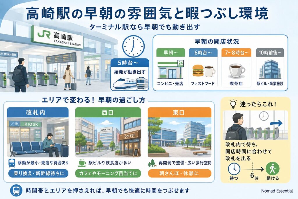 高崎駅の早朝はどんな雰囲気?暇つぶし環境の基本