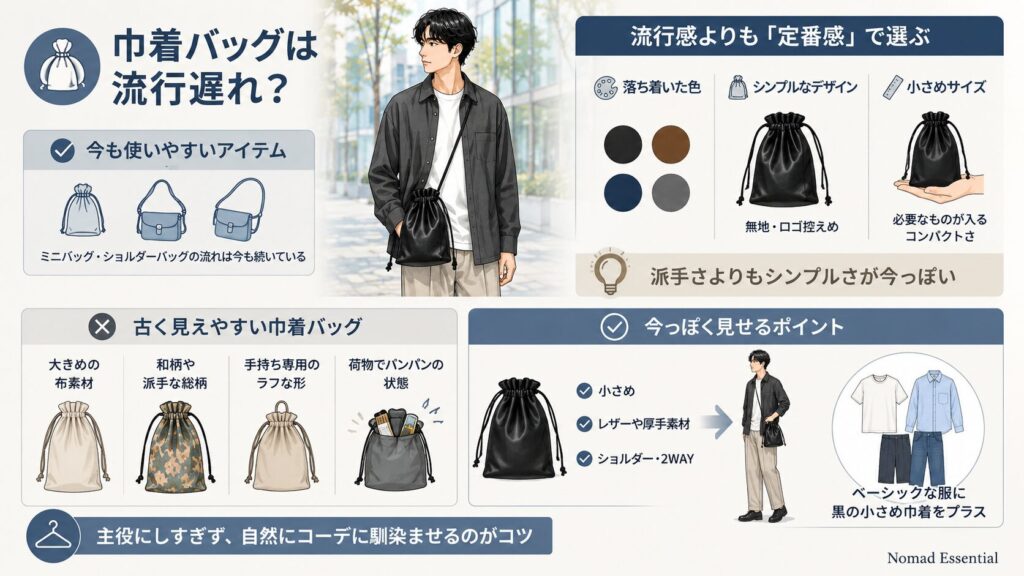 巾着バッグは流行遅れ？