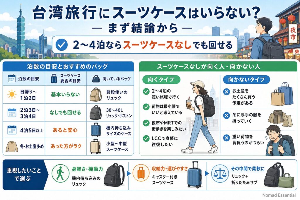 台湾旅行にスーツケースはいらない?まず結論から