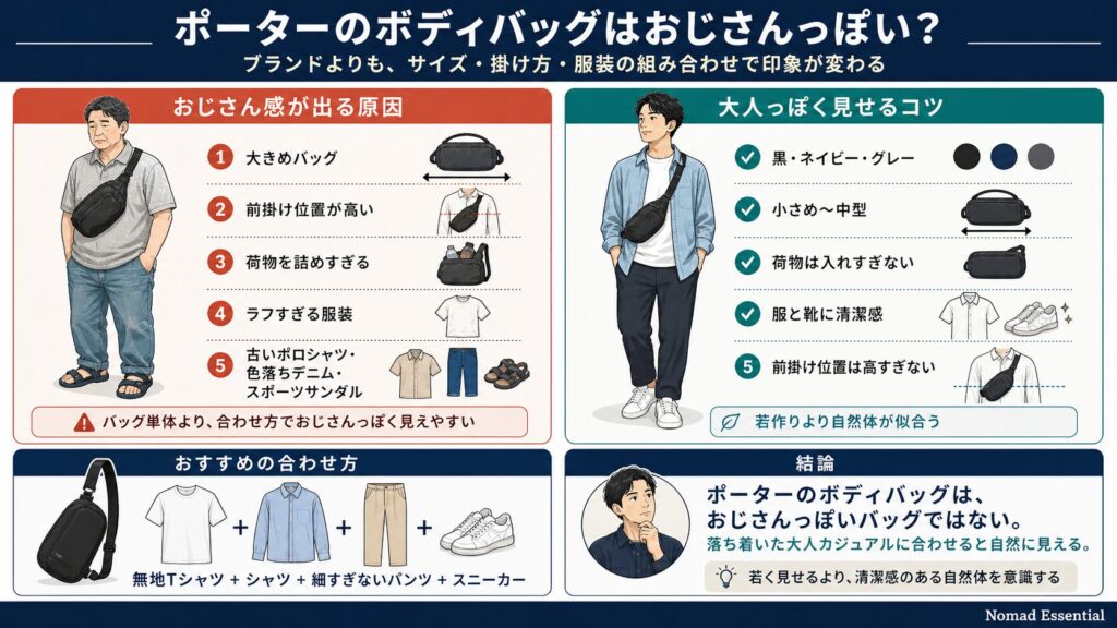 ポーターのボディバッグはおじさんっぽい？