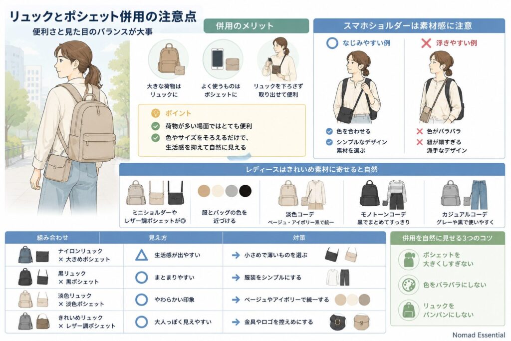 リュックとポシェット併用の注意点