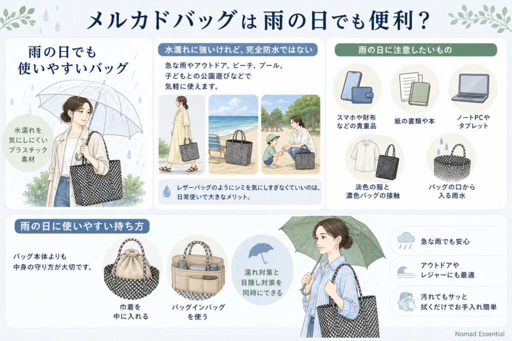 メルカドバッグは雨の日でも便利？