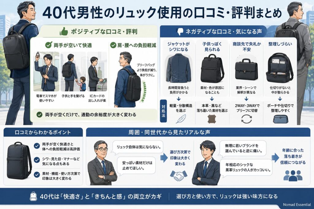 40代男性のリュック使用の口コミ・評判