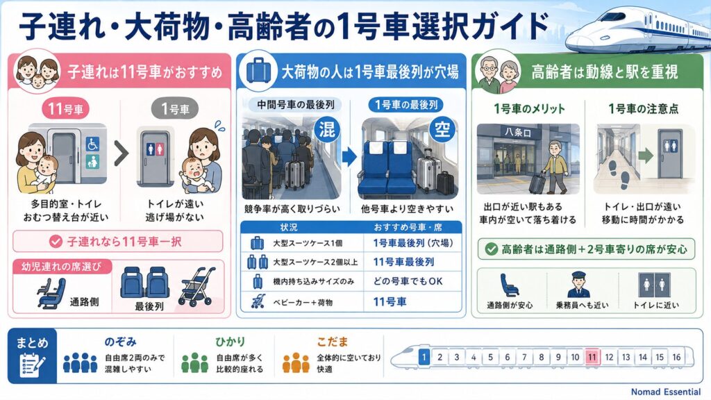 子連れ・大荷物・高齢者の1号車選択ガイド