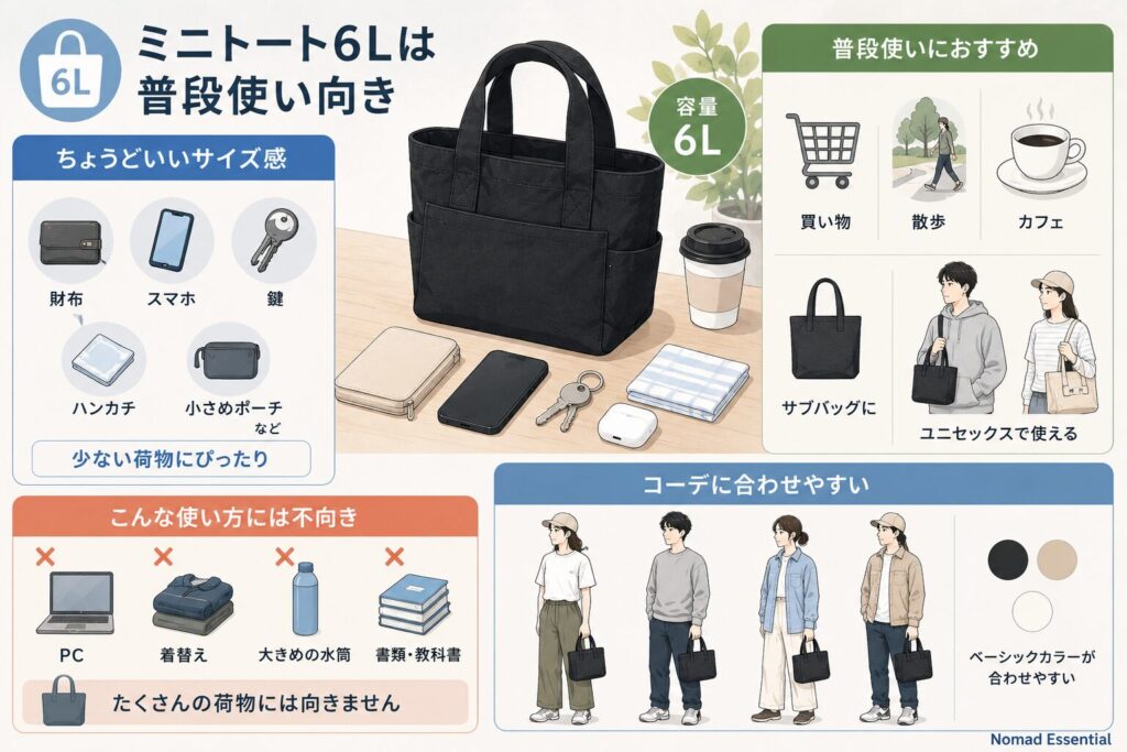 ミニトート6Lは普段使い向き