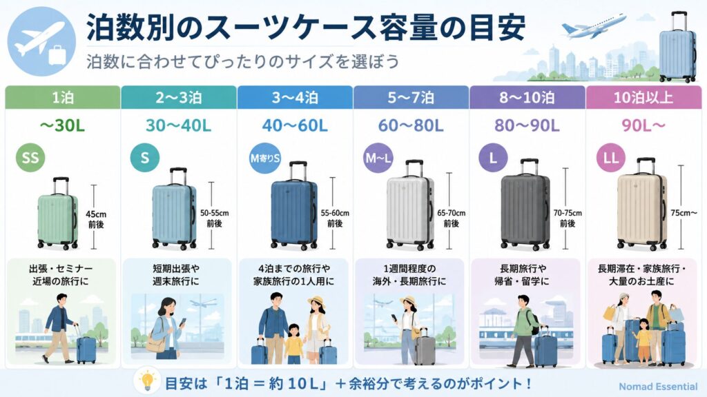 泊数別のスーツケース容量の詳細目安
