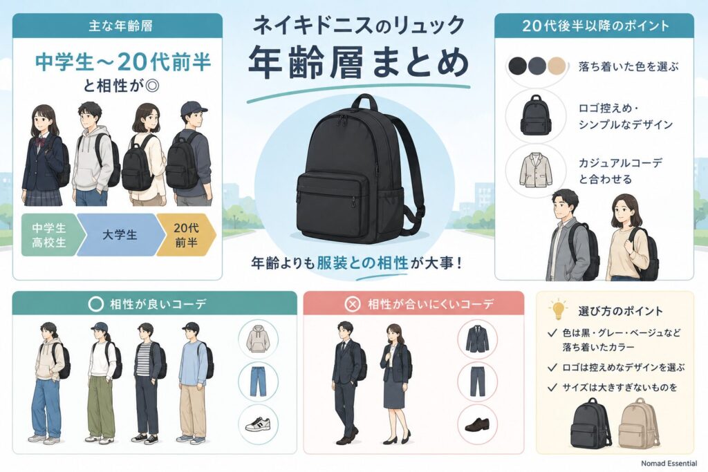 ネイキドニスのリュックの年齢層