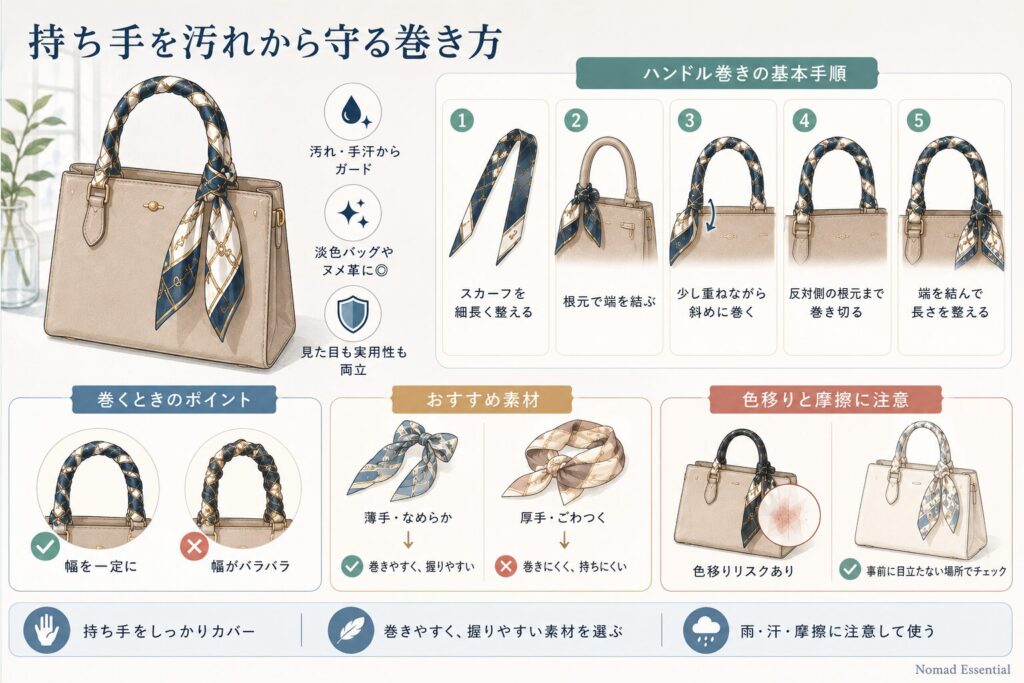 持ち手を汚れから守る巻き方