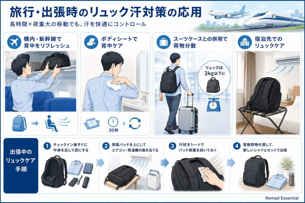旅行・出張時のリュック汗対策の応用