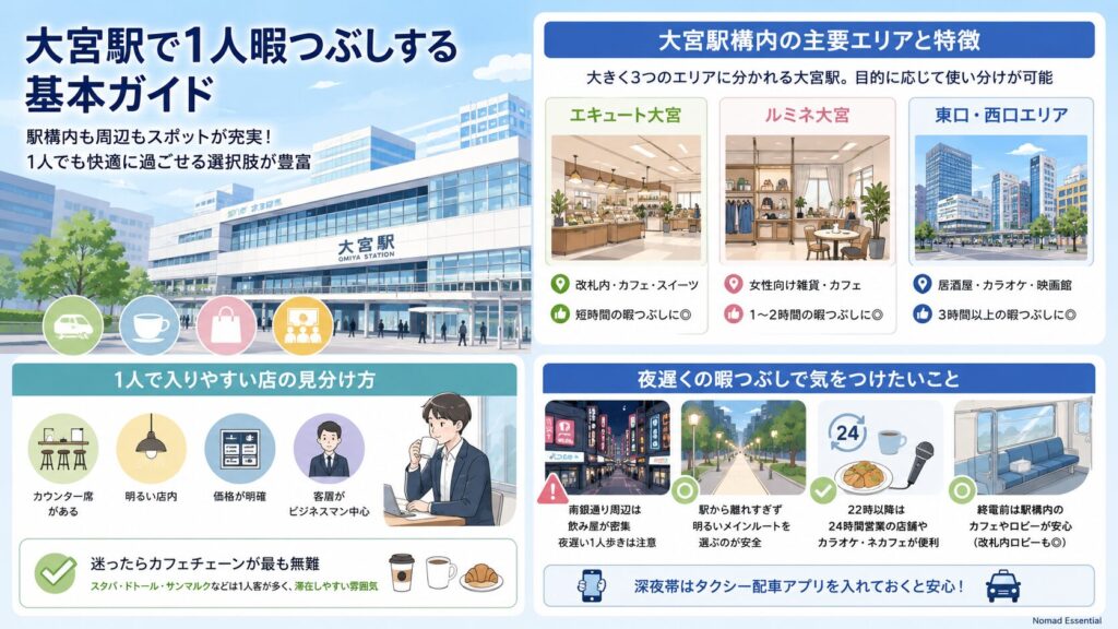改札外（西口・東口）で1人暇つぶし