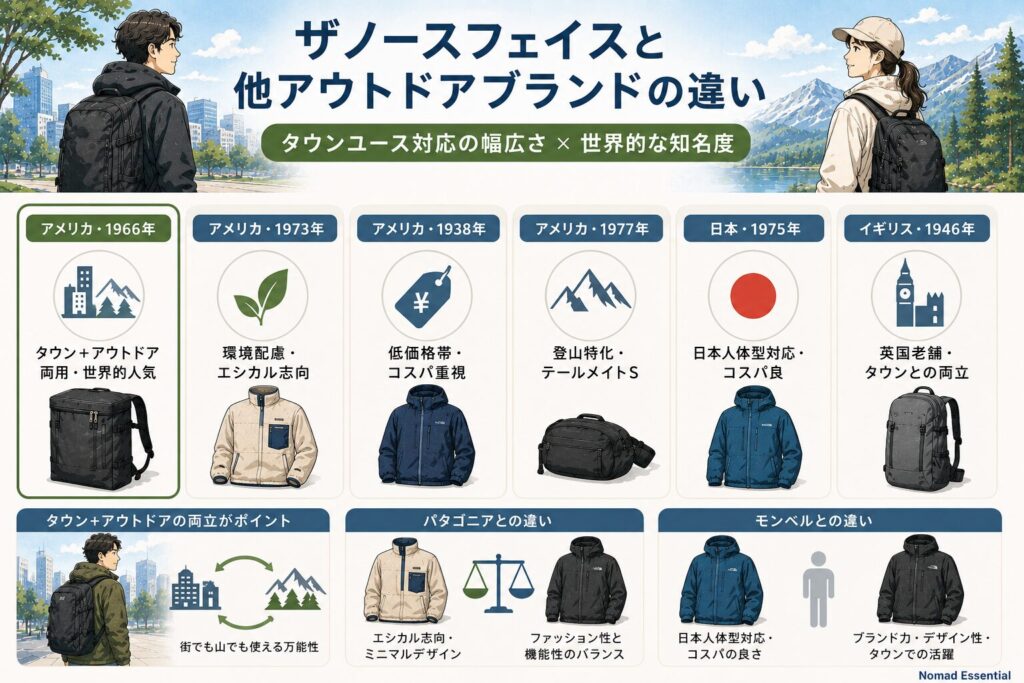 ザノースフェイスと他アウトドアブランドの違い