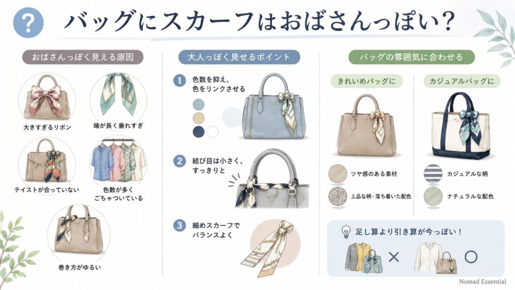 バッグにスカーフはおばさんっぽい？
