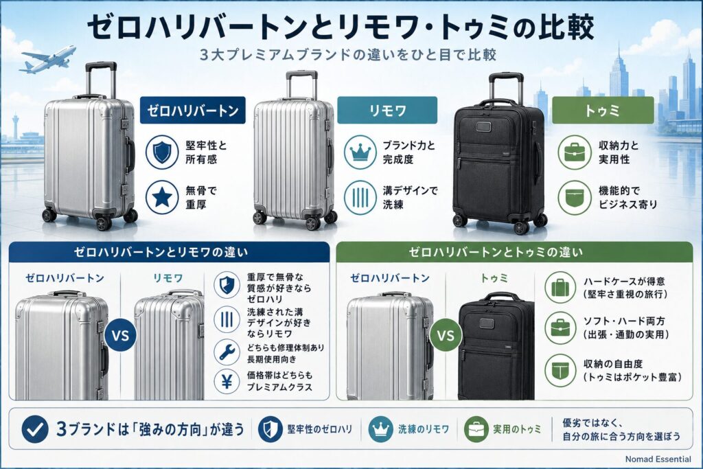 ゼロハリバートンとリモワ・トゥミの比較
