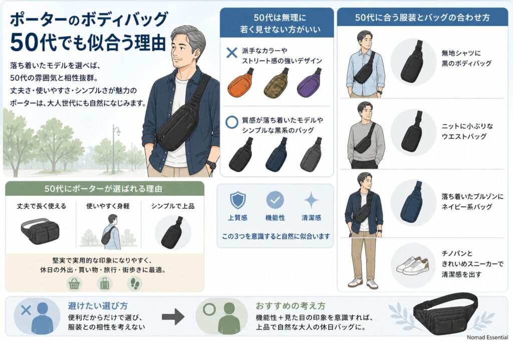 ポーターのボディバッグ50代でも似合う理由